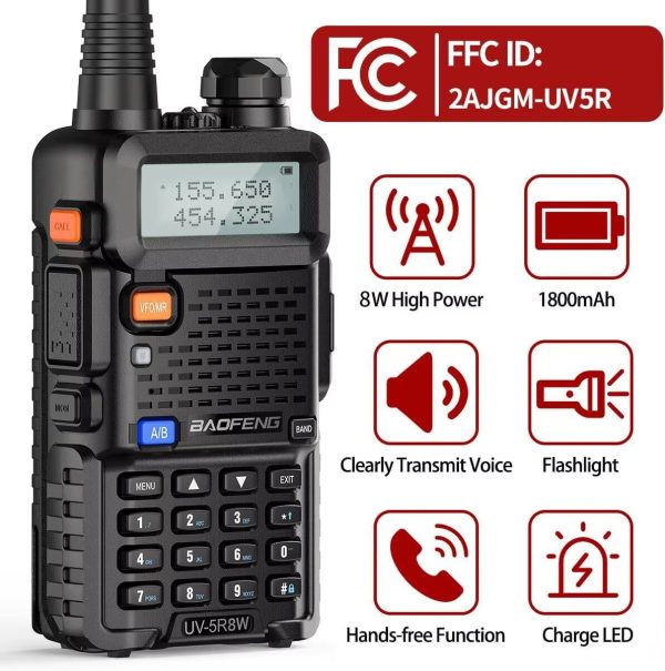 Baofeng UV 5R 8W Walkie Talkie Dual Band VHF UHF Portable FM Amateur 1800mAh UV5R Two way Radio - Image 3
