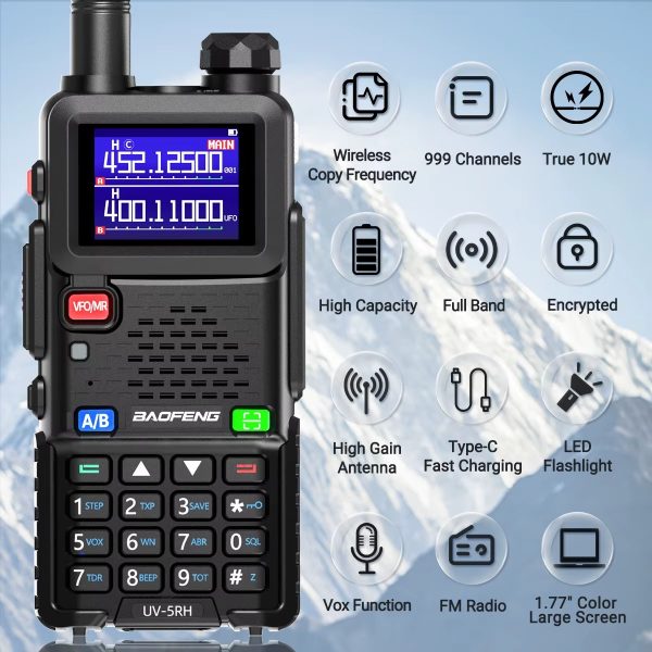 Baofeng UV-5RH 10W Multi Band Walkie Talkie Long Range Wirless Copy Frequency NOAA 999CH Type-C Upgraded UV-5R Ham Two Way Radio - Image 3