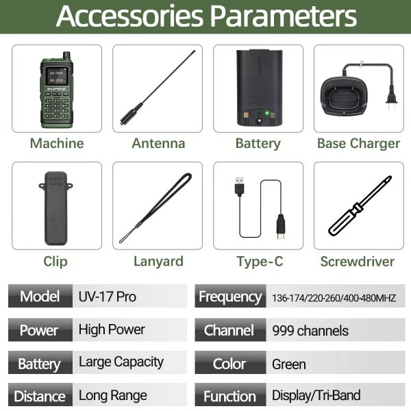 Baofeng UV-17 Pro Wireless Copy Frequency Walkie Talkie 16 KM Long Range Flashlight Type-C Charger Ham Radio UV 17 Pro L K5 5R - Image 6