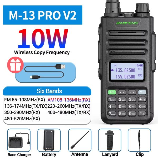 BaoFeng M-13 PRO V1 V2 High Power Multi Band Walkie Talkie Type-C Charger Long Range Upgraded UV-13 PRO V1 V2 Ham Two Way Radio - Image 2