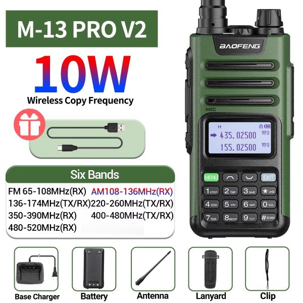 BaoFeng M-13 PRO V1 V2 High Power Multi Band Walkie Talkie Type-C Charger Long Range Upgraded UV-13 PRO V1 V2 Ham Two Way Radio - Image 3